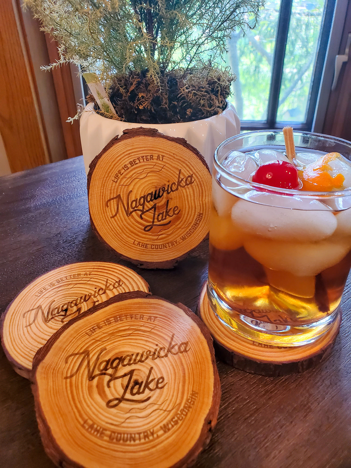 Nagawicka Lake Rustic Wood Coasters - Set of 4