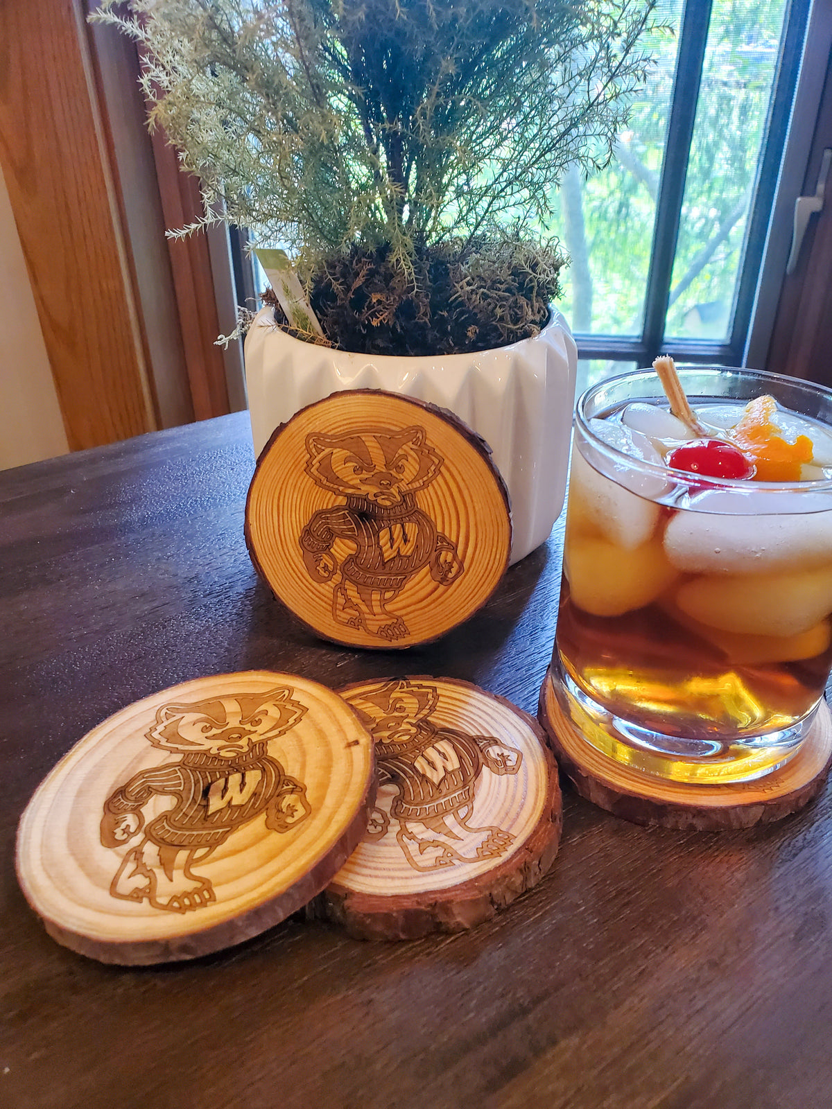 Wisconsin Badger Rustic Wood Coasters - Set of 4