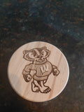 Wisconsin Badger Mascot Wood Coaster Set