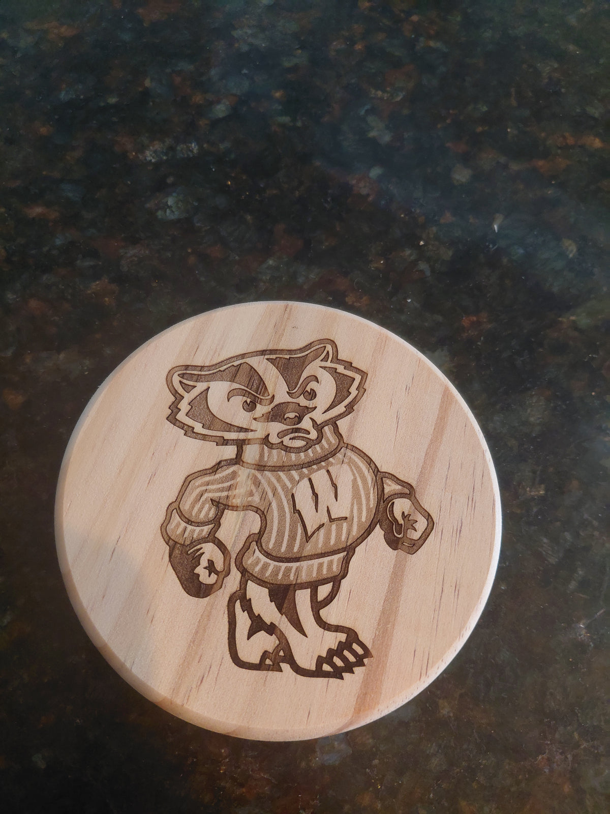 Wisconsin Badger Mascot Wood Coaster Set