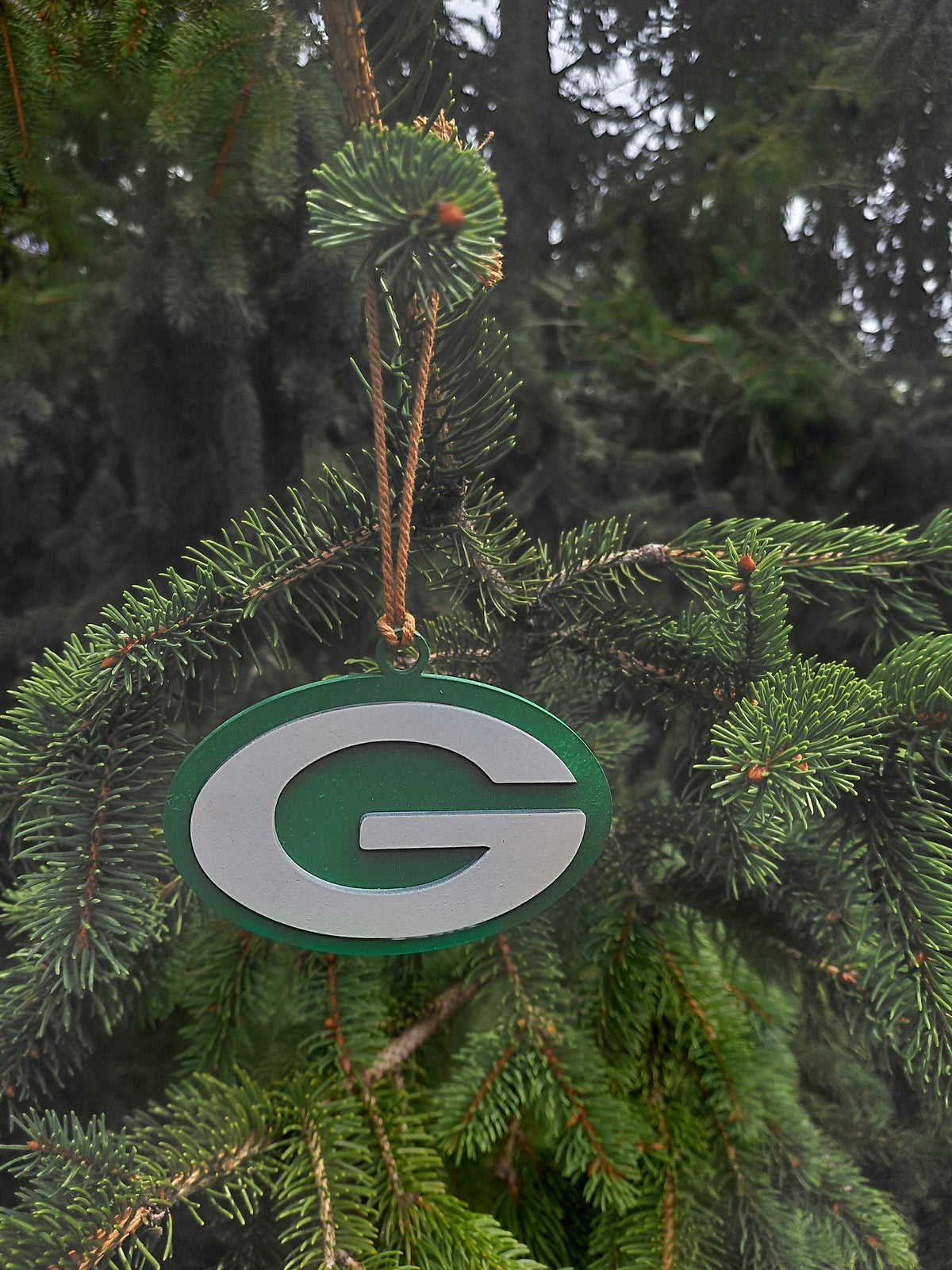 Green & White Wisconsin Football Ornament