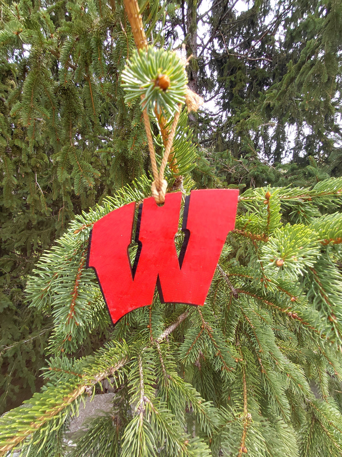 Red Wisconsin W Wood Ornament